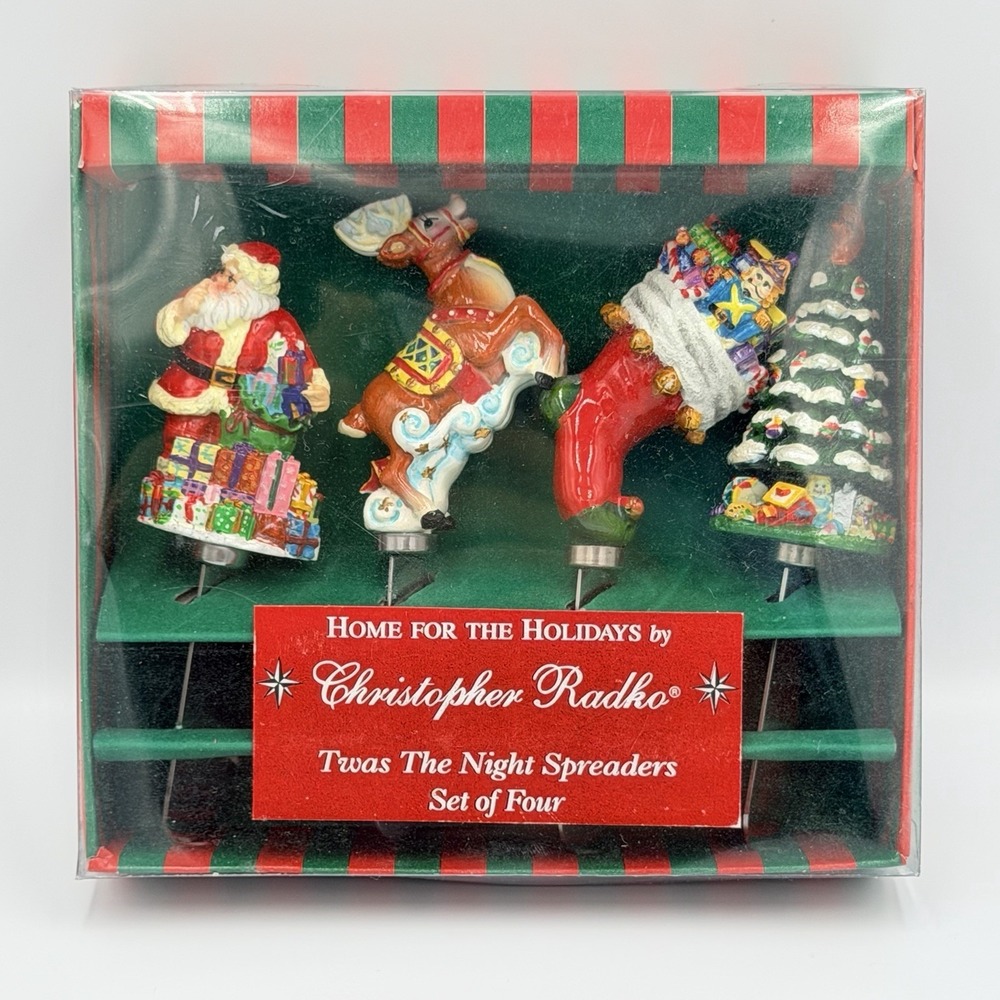 VTG Christopher Radko Twas Night Spreaders Set 4 Santa‎ Reindeer Tree Box